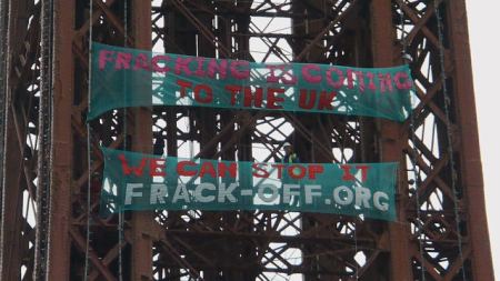 FrackOff banner drop Blackpool Tower