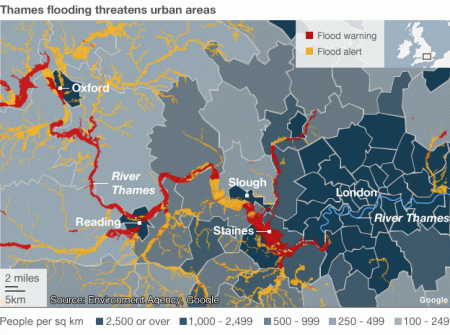 areas at risk of flooding on The Thames
